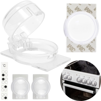 Herdknopf Kindersicherung, 3 Pack, Montage ohne Knopf Demontage, für max. Ø 4,9 cm und 4 cm hohe Herdknöpfe Schutz mit min. 6,1 cm Abstand Mitte-Mitte, transparenter Kleber, Herdschutz Baby Sicherung