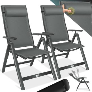 KESSER® Gartenstuhl Hochlehner mit Armlehnen | Aluminium Klappstuhl inkl. Kopfkissen Campingstuhl 7-Fach Verstellbar Rückenlehne | Atmungsaktiv & Wetterfest | Klappbar & Anti-Rutsch Anthrazit, 2 Stück