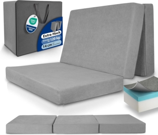 Beautissu Premium XXL Klappmatratze 120x200 cm Gästebett faltbar – extra dick 14cm Visco-Matratze optimaler Härtegrad H3 hoher Schlafkomfort – waschbar Gästematratze klappbar einfacher Transport – Grau