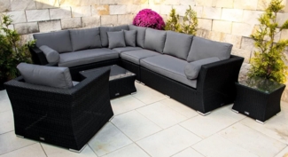 Ragnarök Möbel-Design Gartenlounge-Set Lounge Set Wotan, (Set, Ecksofa, Alu, Polyrattan), integrierte Kopfstützen in den Sitzflächen, extra Breite Armlehnen