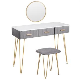 WOLTU Schminktisch mit Hocker Spiegel Frisiertisch mit Schubladen Große Tischplatte 100x40 cm, Modern Kosmetiktisch für Schlafzimmer Grau MB6080gr