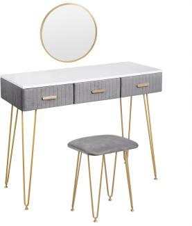 WOLTU Schminktisch mit Hocker Spiegel Frisiertisch mit Schubladen Große Tischplatte 100x40cm, Modern Kosmetiktisch für Schlafzimmer Grau MB6080gr