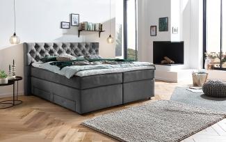 Belanoti ® Lara Boxspringbett 160x200 mit 4 Schubladen Stauraum Bett 180x200 mit Bettkasten in der Farbe Dunkelgrau H2/H3 Chesterfield Kopfteil 7-Zonen Taschenfederkern Matratze inkl. Visco Topper