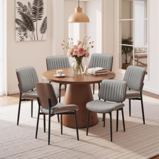 COLAMY Esszimmerstuhl 6er Set, Esszimmer- und Küchenstühle, Gepolsterte Stühle im Mid-Century-Modern-Stil mit Walnuss-Bugholz und Metallbeinen,Grau