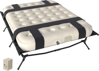 Outsunny Feldbett mit Luftmatratze, Pumpe, extra Breit (Campingbett 200 x 153 cm, 1-St, Gästebett belastbar bis 200 kg) für 2 Erwachsene, für Camping Garten, Reisen, Schwarz+Khaki