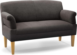 CAVADORE 2-Sitzer Küchensofa Malm, Sitzbank für Küche oder Esszimmer inkl. Armteilverstellung, Leichte Fleckentfernung dank Soft Clean, 152 x 97 x 78, Flachgewebe: dunkelgrau