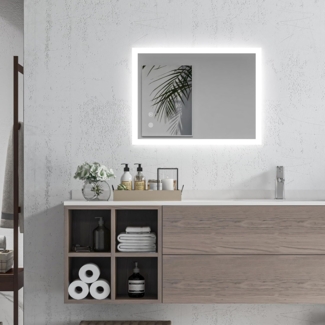 Kleankin Spiegel Badspiegel mit LED-Beleuchtung, Lichtspiegel mit Touchschalter (beschlagfreier Wandspiegel mit 3 Lichtfarben, 1-St, IP44 Wasserdicht), Memory-Funktion, 70cm x 50cm x 3cm