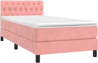 vidaXL Boxspringbett mit Matratze & LED Rosa 90x200 cm Samt 3134566