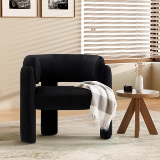 COLAMY Modern Velvet Ohrensessel, Gepolsterter Sessel Wohnzimmer, Bequemer Runder loungesessel mit 3 Beinen für Wohnzimmer, Schlafzimmer, Leseecke, Schwarz