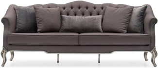 Casa Padrino Luxus Barock Wohnzimmer Sofa Grau / Silber - Handgefertigtes Barockstil Sofa mit dekorativen Kissen - Barock Möbel - Luxus Wohnzimmer Möbel im Barockstil - Edel & Prunkvoll