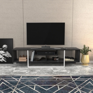 Hanah Home Stylish TV Stand, Black & White, 150 x 35.2 x 40 cm | 100% Melamine Coated Particle Board, 18 mm Thick | Modern Design for Living Room & Entertainment Spaces