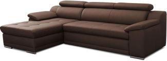 CAVADORE Schlafsofa Aniamo / Ledersofa in L-Form mit Bettfunktion, verstellbaren Kopfstützen und XL-Longchair / 270 x 80 x 165 / Kunstleder, Dunkelbraun