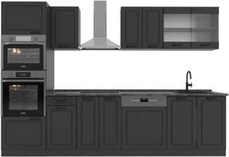 Vicco Küchenzeile R-Line, Anthrazit Landhaus/Anthrazit, 300 cm mit Hochschrank, AP An...