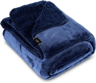 Wohndecke TEDY Teddy-Fleece kuschelige Sofadecke Sesselschoner Extra weich dunkelblau 200x220 cm marine