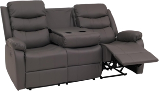 3er Kinosessel HWC-O62, Relaxsessel Fernsehsessel mit Armlehne Getränkehalter, Liegefunktion Kunstleder ~ grau
