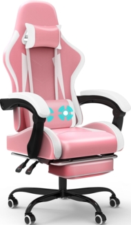 JUMMICO Gaming Stuhl Massage, Bürostuhl Ergonomisch Mit Massage-Lendenkissen, Gamer Stuhl verstellbare Rückenlehne 90-150°,und fußstütze, Gamingstuhl 150 kg belastbarkeit, rosa