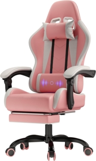 JUMMICO Gaming Stuhl Massage, Bürostuhl Ergonomisch Mit Massage-Lendenkissen, Gamer Stuhl verstellbare Rückenlehne 90-150°,und fußstütze, Gamingstuhl 150 kg belastbarkeit, rosa