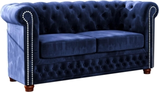 S-Style Möbel Chesterfield-Sofa Leeds 2-Sitzer aus Samt-Stoff mit Holzfüßen, mit Wellenfederung