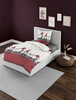 Bierbaum Biber Bettwäsche 135x200 Sterne Wichtel Karo grau rot beige 6946-01