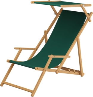 Erst-Holz Liegestuhl grün Gartenliege Holz Sonnenliege Sonnendach Strandstuhl Buche Gartenmöbel 10-304NS