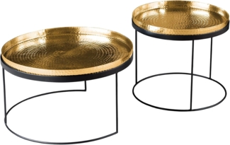 riess-ambiente Couchtisch ELEMENTS Ø60cm gold / schwarz (Set, 2-St), Wohnzimmer · Metall · rund · abnehmbare Platte · Hammerschlag Design