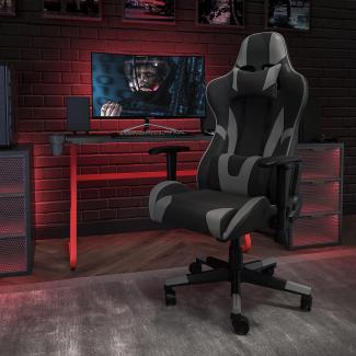 Flash Furniture Gaming Stuhl mit hoher Rückenlehne – Ergonomischer Bürosessel mit verstellbaren Armlehnen und Netzstoff – Perfekt als Zockerstuhl und fürs Home Office – Grau