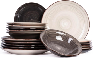 HIT Trading Kombiservice GREYROAD, Grau, Schwarz, Weiß, Mikrowellengeeignet (18-tlg), 6 Personen, Keramik, Spülmaschinengeeignet, mit Glasur