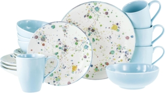 CreaTable Kombiservice Candy Drops, Kombi-Service 16-tlg. (16-tlg), 4 Personen, Steinzeug, Unregelmäßige bunte Punkte, Gute Laune Geschirr, Frisch, Freundlich