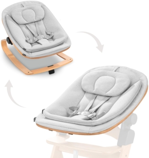 Hauck Highchair Bouncer Eco, Light Grey - Babywippe mit Holzgestell - Ergonomische, Verstellbare Liegefläche ab Geburt - inkl. Adapter Kompatibel mit Hochstuhl Alpha+ und Beta+