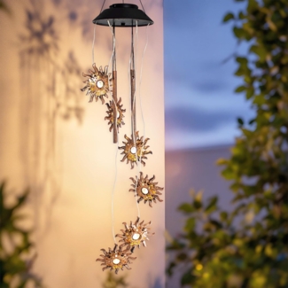 Spetebo Windspiel LED Solar Lichtspiel mit 4 Metall Klangstäben - 75 cm (Anzahl, 1 St, Stück), Haken zum Aufhängen