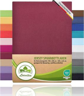 leevitex® Premium Wasserbett & Boxspringbett Spannbettlaken | 100% Baumwolle | 150 g/m² | Markenqualität | Ökotex |180 x 200 – 200 x 220 cm - Bordeaux Rot