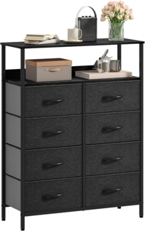 DWVO Kommode mit 8 Schubladen, langlebiger Stoff, Robustes Metallgestell, Schrank aus Stoff mit Griffen, ideal für Schlafzimmer, Wohnzimmer, Flur, Kinderzimmer, Schwarz Grau
