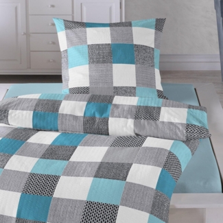 TRAUMSCHLAF Bettwäsche Karo aqua, Seersucker, 2 teilig, bügelfreie Seersucker Qualität