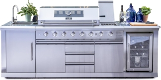 ONDIS24 Outdoor-Küche Outdoor-Küche Gasgrill Kühlschrank Spülbecken Edelstahl, Höhe von 122cm mit Grill