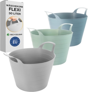 2 Friends Wäschekorb Plastik Flexi 3er Set - 30 Liter Vielseitige Wäschewanne mit Griffen