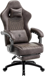 Dowinx Gaming Stuhl mit Frühling Kissen,Racing Gamer Stuhl mit Massage Lendenwirbelstütze, Ergonomischer Gaming Sessel mit Fußstütze Bürostuhl PU Leder Braun