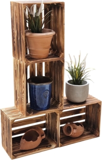 Holzkisten Geflammt 50 x 40 x 30cm im praktsichen 4er Set