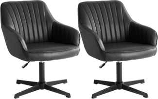 Sweetcrispy Esszimmerstühle, Küchenstuhl Drehbar & Höhenverstellbar - Leder Sessel Esstisch mit Armlehne, 360° Drehstuhl Esszimmer in Schwarz, 2 Stück