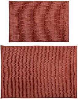 MSV Badteppich 2er Set Badvorleger Duschvorleger Chenille Hochflor Badematte 40x60 cm + 60 x 90 cm – Terracotta Rot