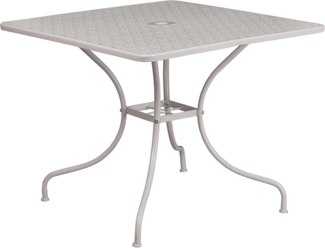 Flash Furniture Oia Terrassentisch aus Stahl für drinnen und draußen, quadratisch, 90,2 cm, mit Schirmloch, Hellgrau