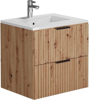 Vente-unique - Waschbeckenunterschrank hängend mit Einbauwaschbecken - Streifenoptik - Holzfarben hell - 60 cm - ZEVARA