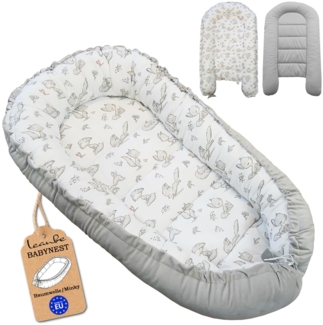 Leanbe Babynest 90x50 cm – Nestchen für Neugeborene aus Baumwolle & Polyester – Kuschelnest fürs Baby, ideal für Herbst & Winter – Babybett für Indoor & Outdoor (Grau)