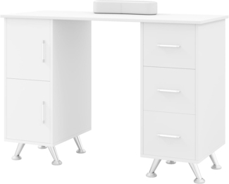 FANTASK Multifunktional Maniküretisch Schreibtisch, Nagel Tisch mit Seitanschrank & Schublade, Studiotisch Weiß, Computertisch Bürotisch