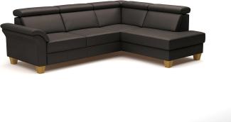 CAVADORE Leder-Ecksofa Ammerland mit Ottomane / Landhaus-Sofa mit Federkern + Kopfteilverstellung / 245 x 84 x 194 / Leder Dunkelbraun