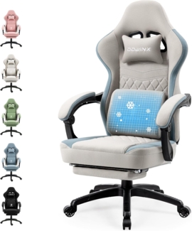 Dowinx Gaming Stuhl Stoff mit Gel-Pad, Massage Gaming Sessel mit Fußstütze, Ergonomischer PC Stuhl Gamer Stuhl mit Aufbewahrungstasche, Bürostuhl 150 kg Belastbarkeit, Grau