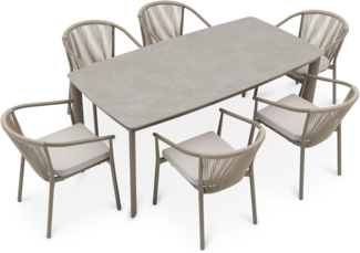IDIMEX Garten-Essgruppe TAVALO, Gartenmöbel Set, Tisch mit Keramik- Platte 180x90cm Stühle mit Rope be