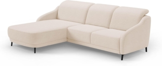 CAVADORE Ecksofa Blue/Moderne Eckcouch mit Longchair, Inkl. Kopfteilverstellung, Vorziehsitz motorisch, Klapptisch, USB-Anschluss und mattschwarzen Metallfüßen / 271 x 93 x 191 / Flachgewebe, Beige