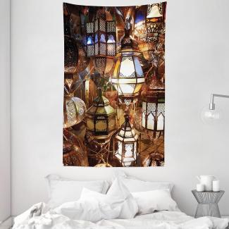 ABAKUHAUS Marokkanisch Wandteppich, Laternen Souk Abend Kultur Historische Reiseziele, aus Weiches Mikrofaser Stoff Wand Dekoration Für Schlafzimmer, 140x230 cm, Braun Violett Grün