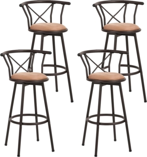 MEUBLE COSY Barhocker 4er Set Barstühle Drehbarer 75,5 cm hoch Drehstühle mit Fußstütze Lehne und Wildledersitz, für Esszimmer, Küche, Theke, Bar, Industriestil, Braun