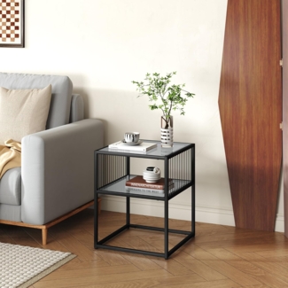 Beistelltisch Tronevn mit Glasplatte 50 x 40 x 40 cm Schwarz [en. casa]